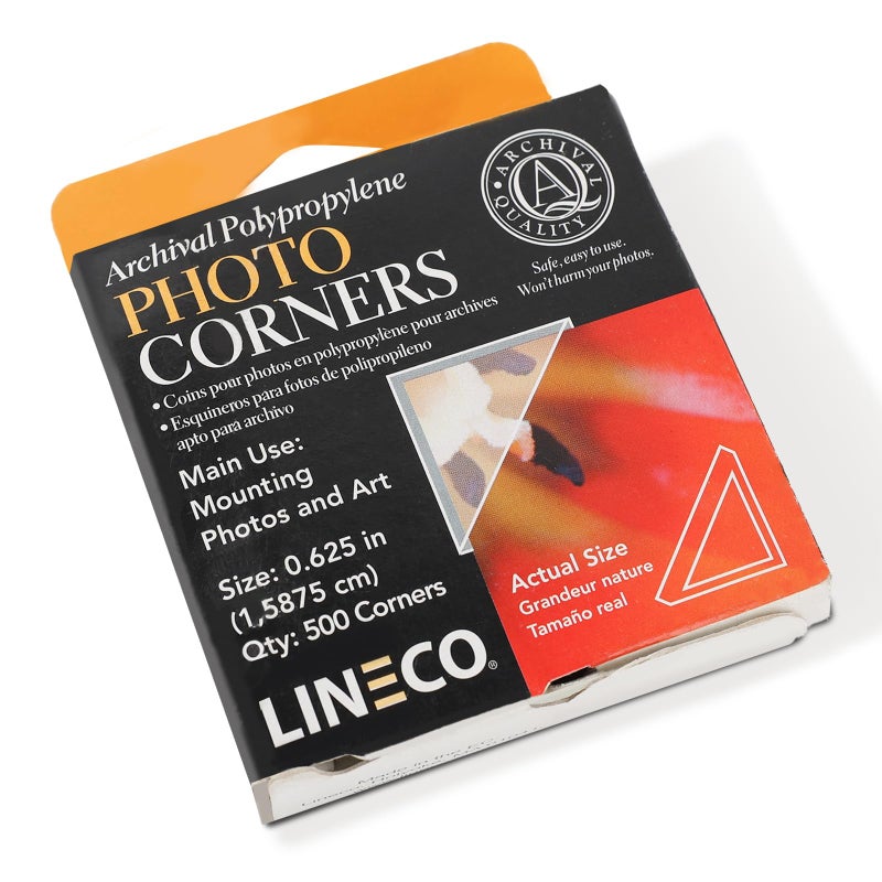 Lineco Infinity 0.625" Clear Acid-Free Archival Photo Corners Self Adhesive, Pressure Sensitive, Non-Yellowing, Mounting for Pictures, Scrapbook, DIY, Displaying Posters (Pack of 500) - Image 1